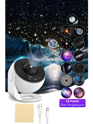 Saravita Dünya Ay Projektör- 13 Film Diskli Yıldızlı Gökyüzü LED Projeksiyon Uzay Gece Lambası