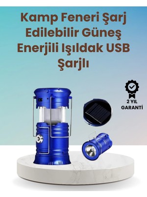 Epilons Mey Ithalat® Şarj Edilebilir Güneş Enerjili Kızaklı Kamp Feneri – USB Çıkışlı, Katlanabilir, Dayanı