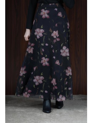 Ande Tesettür Tül Etek - Çiçek Desen Rose