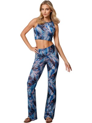 Neptune Marbling Okyanus Girdabı Ispanyol Paça Pantolon