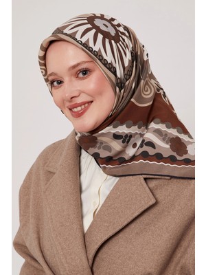 Levidor Royal Eşarp Etnik Desen Siyah Vizon