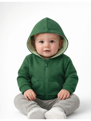 Organickid Basic Bebek Yeşil Kapüşonlu Sweatshirt
