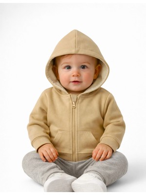 Organickid Basic Bebek Bej Kapüşonlu Sweatshirt