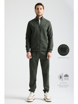 Haki Erkek Elit Class Eşofman Takımı Mevsimlik Kapüşonlu Manşetli Paça Rahat Kalıp 3xl