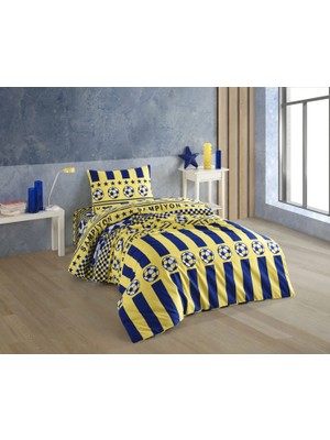 Çeyiz Merkezi Fenerbahçe Sarı Lacivert Taraftar Baskılı Nevresim Takımı Pamuklu - Tek Kişilik