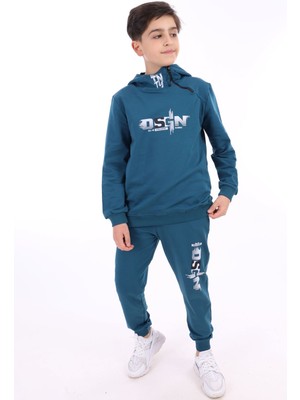 Toontoy Erkek Çocuk 2'li Takım Baskılı Kapüşonlu Fermuarlı Sweatshirt & Beli Paçası Lastikli Cepli Jogger Eşofman Altı - 2 Iplik