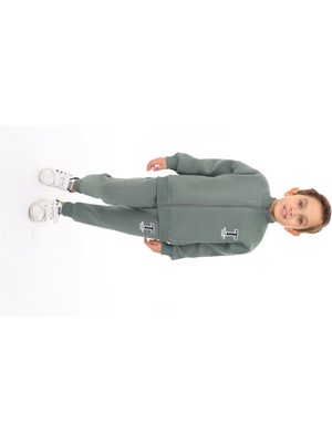 Toontoy Erkek Çocuk 2'li Takım Baskılı Dik Yaka Fermuarlı Sweatshirt & Beli Paçası Lastikli Cepli Jogger Eşofman Altı - 3 Iplik Şardonlu