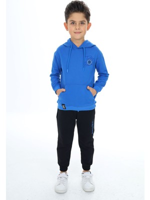 Toontoy Erkek Çocuk 2'li Takım Baskılı Kapüşonlu Cepli Sweatshirt & Beli Paçası Lastikli Cepli Jogger Eşofman Altı - Renk Bloklu & 2 Iplik