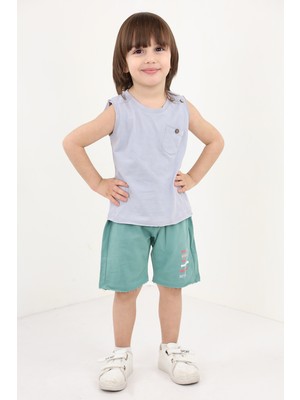 Toontoy Erkek Çocuk 2'li Takım Baskılı Bisiklet Yaka Tişört & Beli Lastikli Şort