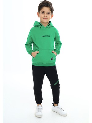 Toontoy Erkek Çocuk 2'li Takım Baskılı Kapüşonlu Cepli Sweatshirt & Beli Paçası Lastikli Cepli Jogger Eşofman Altı - Renk Bloklu & 2 Iplik
