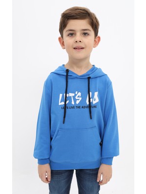 Toontoy Erkek Çocuk Relax Fit Kapüşonlu Cepli Baskılı Sweatshirt - 2 Iplik