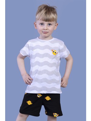 Toontoy Erkek Çocuk 2'li Takım Baskılı Bisiklet Yaka Tişört & Beli Lastikli Cepli Şort