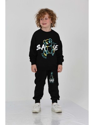 Toontoy Erkek Çocuk 2'li Takım Baskılı Bisiklet Yaka Sweatshirt & Beli Paçası Lastikli Cepli Jogger Eşofman Altı - 2 Iplik