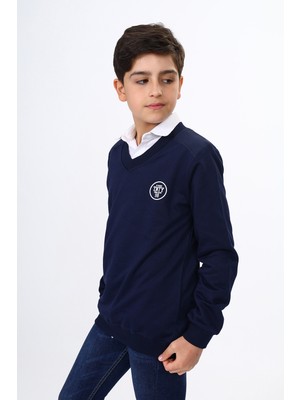 Toontoy Erkek Çocuk Relax Fit V Yaka Baskılı Okul Sweatshirt - 2 Iplik