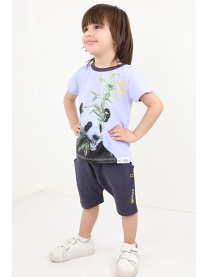 Toontoy Erkek Çocuk 2'li Takım Baskılı Bisiklet Yaka Tişört & Beli Lastikli Cepli Şort