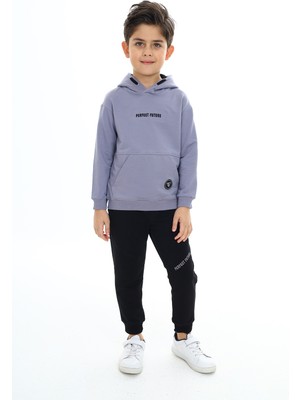 Toontoy Erkek Çocuk 2'li Takım Baskılı Kapüşonlu Cepli Sweatshirt & Beli Paçası Lastikli Cepli Jogger Eşofman Altı - Renk Bloklu & 2 Iplik