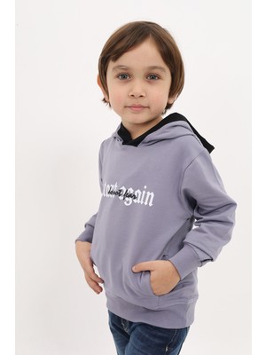 Toontoy Erkek Çocuk Relax Fit Kapüşonlu Cepli Baskılı Sweatshirt - 2 Iplik