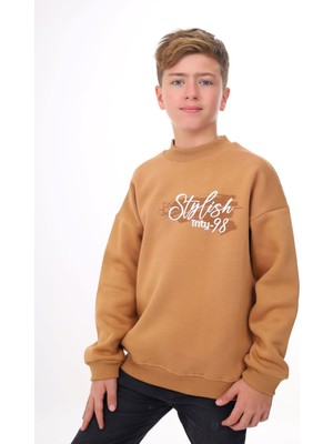 Toontoy Erkek Çocuk Oversize Bisiklet Yaka Düşük Omuz Baskılı Sweatshirt - 2 Iplik