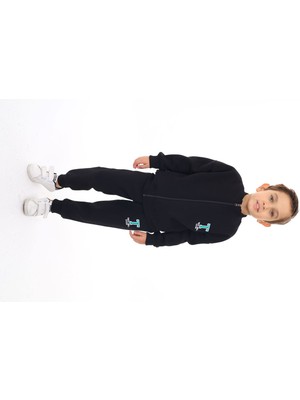 Toontoy Erkek Çocuk 2'li Takım Baskılı Dik Yaka Fermuarlı Sweatshirt & Beli Paçası Lastikli Cepli Jogger Eşofman Altı - 3 Iplik Şardonlu