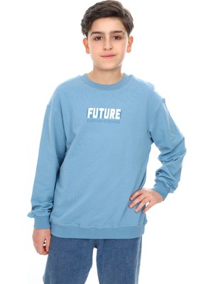 Toontoy Erkek Çocuk Relax Fit Bisiklet Yaka Hafif Düşük Omuz Baskılı Sweatshirt - 2 Iplik