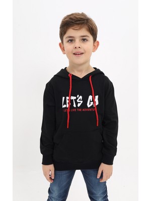 Toontoy Erkek Çocuk Relax Fit Kapüşonlu Cepli Baskılı Sweatshirt - 2 Iplik
