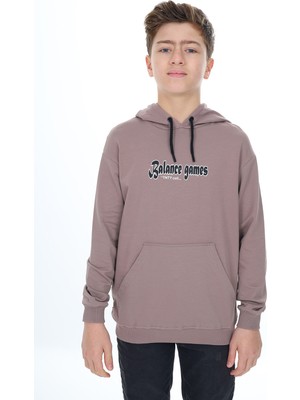 Toontoy Erkek Çocuk Oversize Kapüşonlu Hafif Düşük Omuz Baskılı Sweatshirt - 2 Iplik