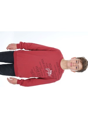 Toontoy Erkek Çocuk Relax Fit Bisiklet Yaka Hafif Düşük Omuz Baskılı Sweatshirt - 2 Iplik