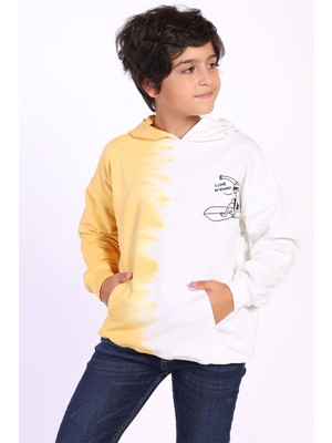 Toontoy Erkek Çocuk Oversize Kapüşonlu Cepli Düşük Omuz Renk Bloklu Baskılı Sweatshirt - 2 Iplik