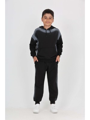 Toontoy Erkek Çocuk 2'li Takım Eskitme Baskılı Kapüşonlu Cepli Sweatshirt & Beli Paçası Lastikli Cepli Jogger Eşofman Altı - 2 Iplik