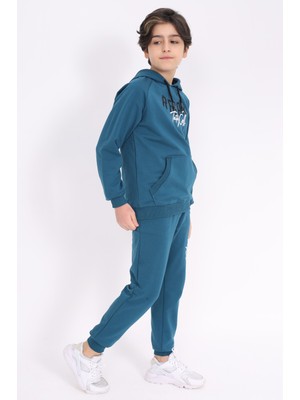Toontoy Erkek Çocuk 2'li Takım Baskılı Kapüşonlu Cepli Sweatshirt & Beli Paçası Lastikli Cepli Jogger Eşofman Altı - 2 Iplik