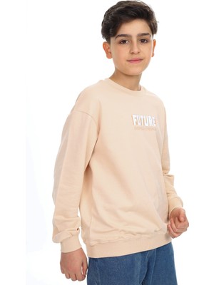 Toontoy Erkek Çocuk Relax Fit Bisiklet Yaka Hafif Düşük Omuz Baskılı Sweatshirt - 2 Iplik