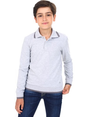Toontoy Erkek Çocuk Regular Fit Polo Yaka Baskılı Sweatshirt - 2 Iplik