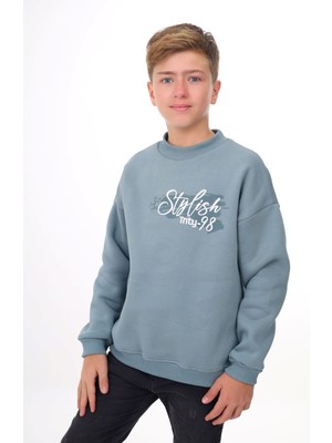 Toontoy Erkek Çocuk Oversize Bisiklet Yaka Düşük Omuz Baskılı Sweatshirt - 2 Iplik