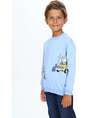Toontoy Erkek Çocuk Relax Fit Bisiklet Yaka Hafif Düşük Omuz Baskılı Sweatshirt - TK24556