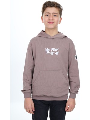 Toontoy Erkek Çocuk Relax Fit Kapüşonlu Cepli Hafif Düşük Omuz Baskılı Sweatshirt - 2 Iplik