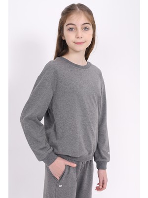 Toontoy Kız Çocuk Relax Fit Bisiklet Yaka Baskılı Sweatshirt - 2 Iplik