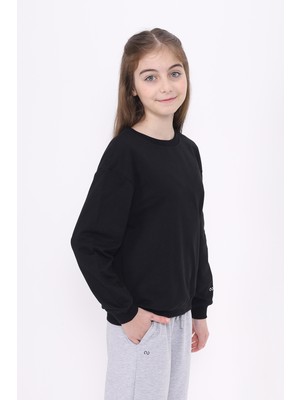 Toontoy Kız Çocuk Relax Fit Bisiklet Yaka Baskılı Sweatshirt - 2 Iplik