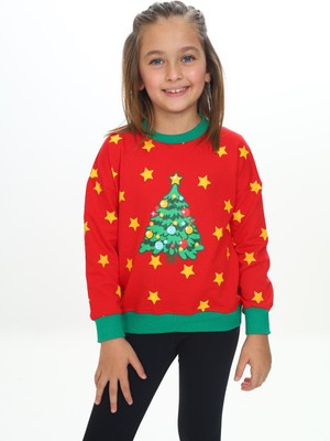 Toontoy Kız Çocuk Relax Fit Bisiklet Yaka Düşük Omuz Baskılı Sweatshirt - Renk Bloklu & 2 Iplik