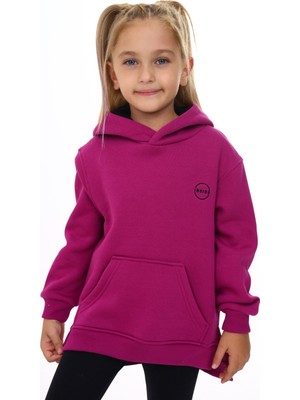 Toontoy Kız Çocuk Oversize Kapüşonlu Cepli Nakış Baskılı Yırtmaçlı Sweatshirt - 3 Iplik Şardonlu