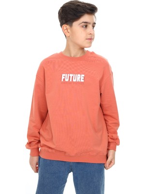 Toontoy Erkek Çocuk Relax Fit Bisiklet Yaka Hafif Düşük Omuz Baskılı Sweatshirt - 2 Iplik