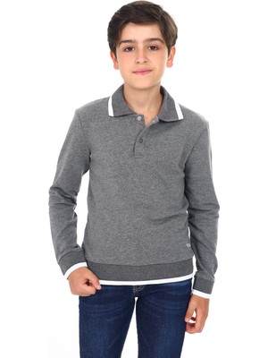 Toontoy Erkek Çocuk Regular Fit Polo Yaka Baskılı Sweatshirt - 2 Iplik