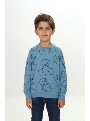 Toontoy Erkek Çocuk Relax Fit Bisiklet Yaka Düşük Omuz Baskılı Sweatshirt - 2 Iplik