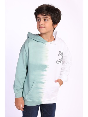 Toontoy Erkek Çocuk Oversize Kapüşonlu Cepli Düşük Omuz Renk Bloklu Baskılı Sweatshirt - 2 Iplik