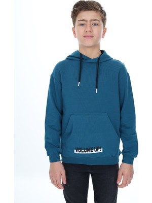Toontoy Erkek Çocuk Oversize Kapüşonlu Cepli Baskılı Sweatshirt - 2 Iplik