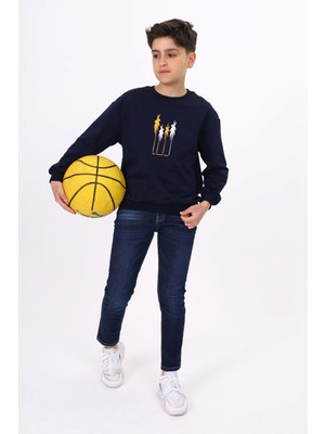 Toontoy Erkek Çocuk Relax Fit Bisiklet Yaka Baskılı Sweatshirt - 2 Iplik