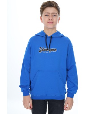 Toontoy Erkek Çocuk Oversize Kapüşonlu Hafif Düşük Omuz Baskılı Sweatshirt - 2 Iplik