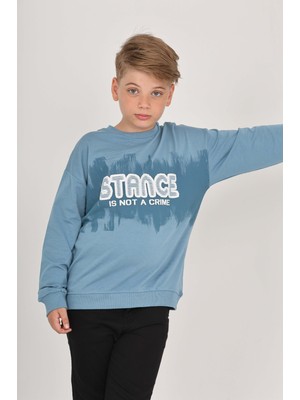 Toontoy Erkek Çocuk Relax Fit Bisiklet Yaka Baskılı Sweatshirt - 2 Iplik