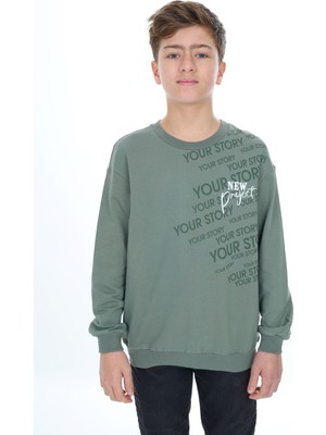 Toontoy Erkek Çocuk Relax Fit Bisiklet Yaka Hafif Düşük Omuz Baskılı Sweatshirt - 2 Iplik