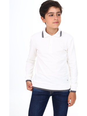 Toontoy Erkek Çocuk Regular Fit Polo Yaka Baskılı Sweatshirt - 2 Iplik