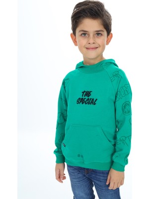 Toontoy Erkek Çocuk Relax Fit Kapüşonlu Cepli Reglan Kol Baskılı Sweatshirt - 2 Iplik